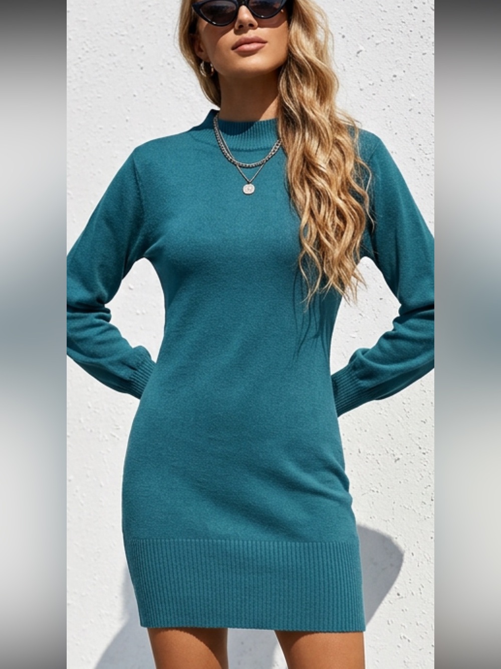 Betsey Johnson turquoise V-Back Long Sleeve Sweater Dress NWT size M